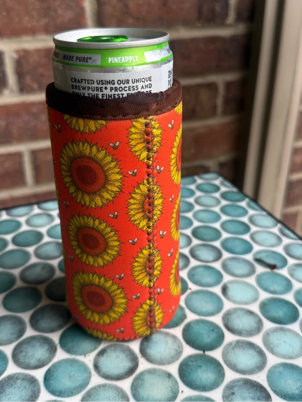 Orange Sunflower Insulated Slim Can Cooler Sleeve..12 OZ